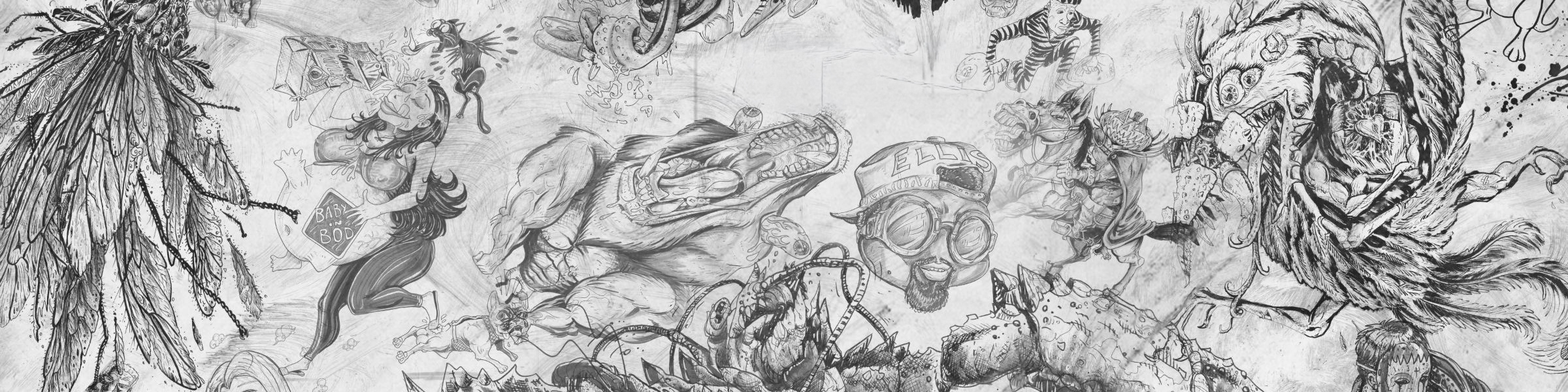 Pencil sketches by Ellis Ricketts — creatures, characters and portraits from his sketchbook.